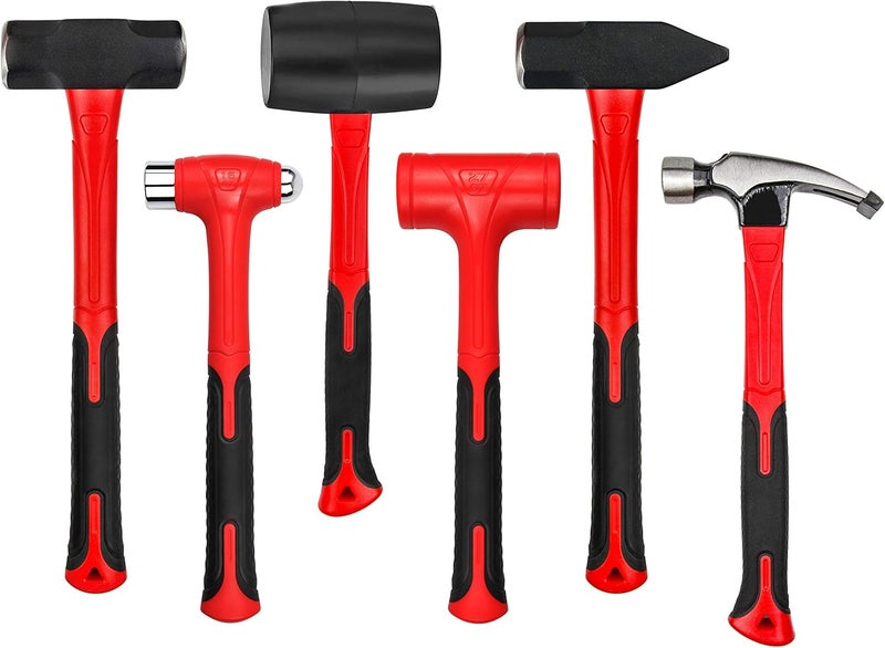 ct 6-Piece Hammer Set, Fiberglass Handle & Mallet Set, Metal Working | Garage Home Kit | Mechanic Tools | Sledge Hammer | blacksmith Hammer | Ball Peen Hammers | Hand Tools - Image 1